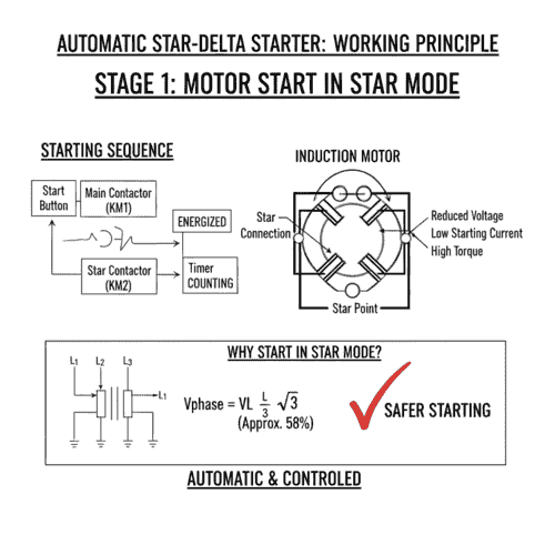 Automatic Star Delta Starter ka Working Principle