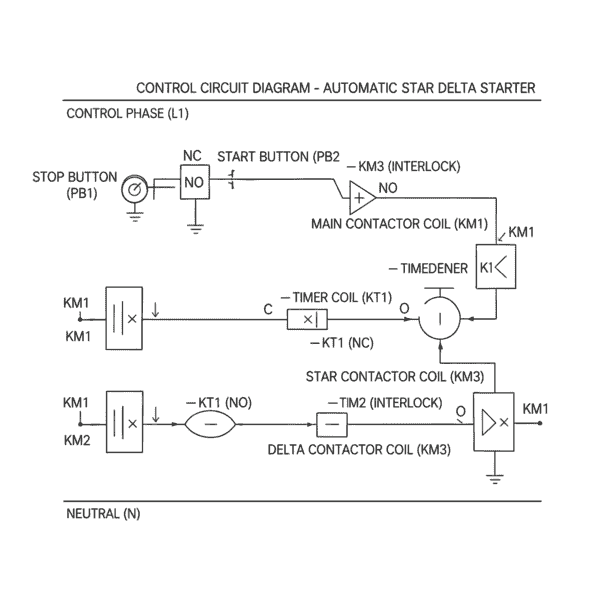 Automatic Star Delta Starter – Control Circuit Diagram