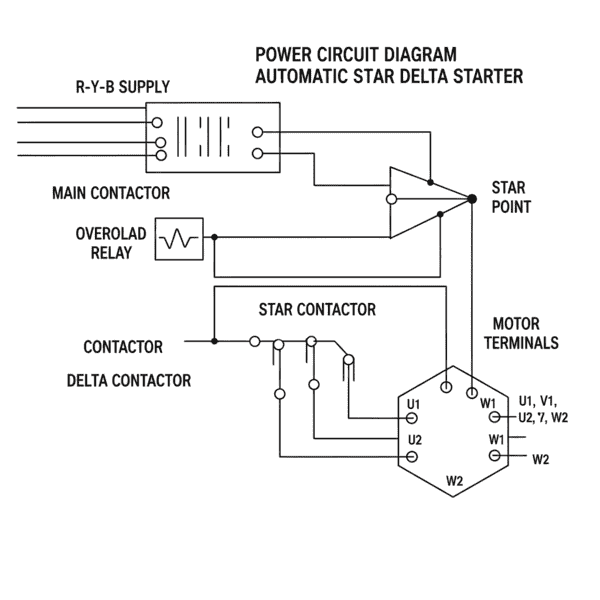 Automatic Star Delta Starter – Power Circuit Diagram