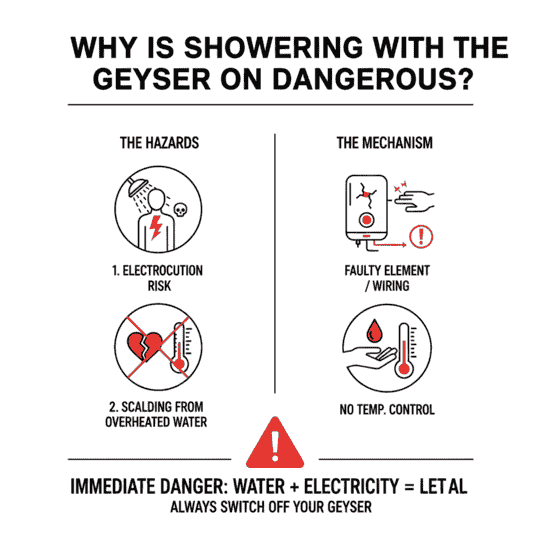 Why is it dangerous to bathe while the geyser is ON (Geyser ON रहते हुए नहाना कितना खतरनाक है)