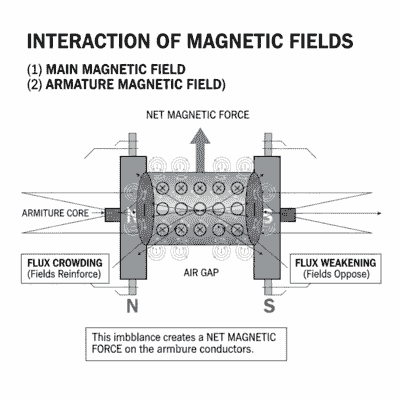 dc motor diagram of Interaction of Magnetic Fields (dc motor working princeple)