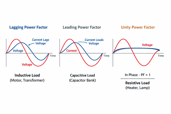 diagram of leading and lagging power factor (power factor kya hota hai)