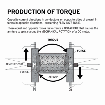 dc motor diagram of Production of Torque ( dc motor working princeple)