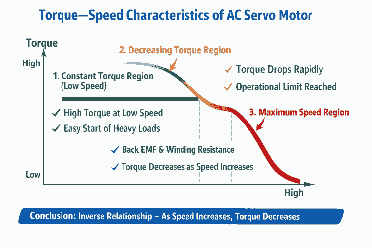 Torque–Speed Characteristics of ac servo motor explain diagram
