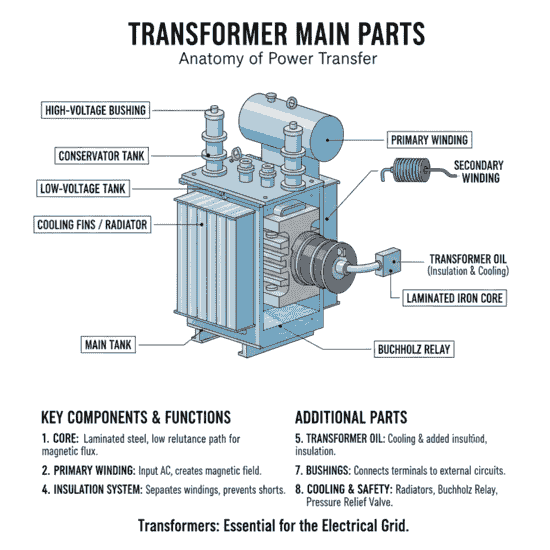 Transformer Main Parts diagram (Transformer Kya Hai)