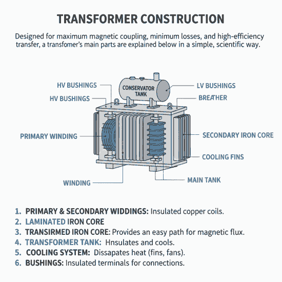 transformer construction diagram (Transformer Working Principle in Hindi)
