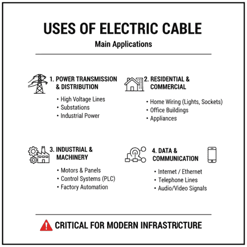 Uses of Electric Cable example (इलेक्ट्रिक केबल क्या है)