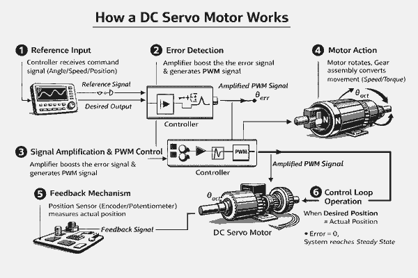 how does dc servo motor works explain diagram