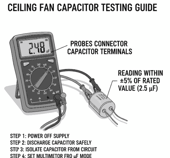 how to test a Fan Capacitor using multimeter a explain image