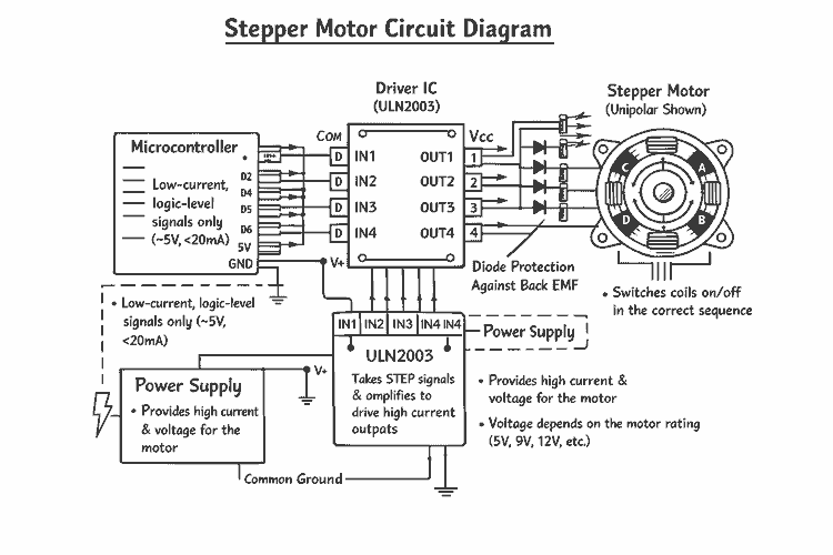 stepper motor circuit diagram with microcontroller
