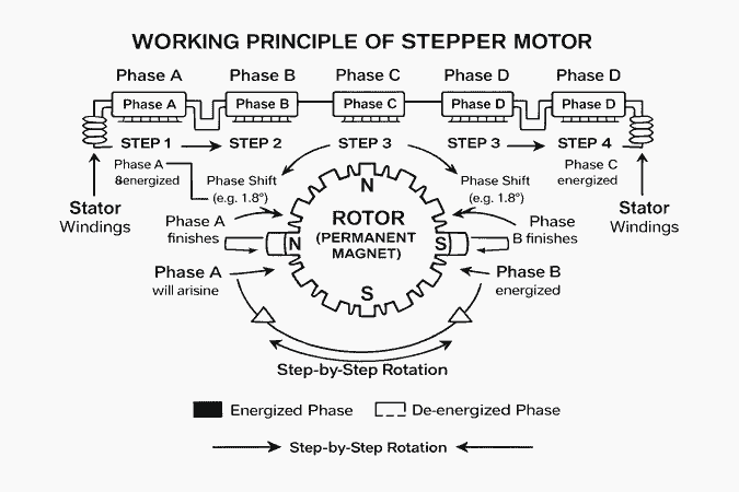 working princeple diagram of stepper motor