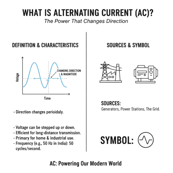 what is alternating current explain diagram (प्रत्यावर्ती धारा (AC) क्या है)
