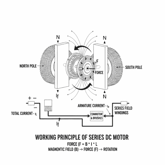 Working Principle of Series DC Motor explain diagram