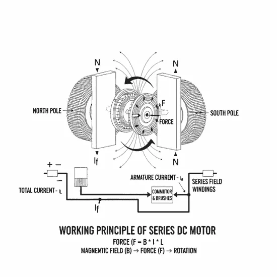 Working Principle of Series DC Motor explain diagram