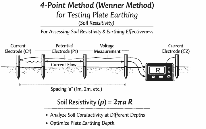 Plate Earthing Test Using 4-Point Method (Wenner Method)