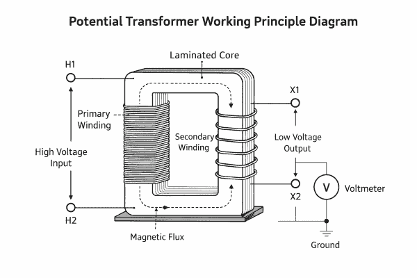 Potential Transformer Working Principle Diagram (PT Full Form in Electrical)