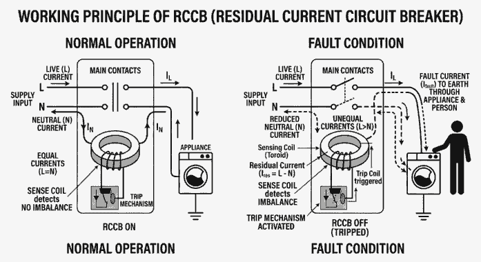 Real-Life Example RCCB a explained diagram (RCCB कैसे काम करता है)