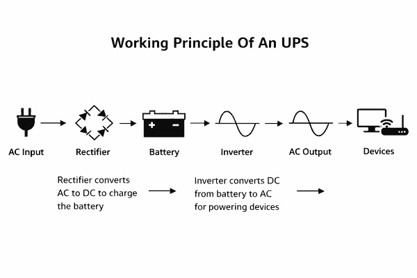 Working Principle Diagram Of An UPS (UPS Full Form)