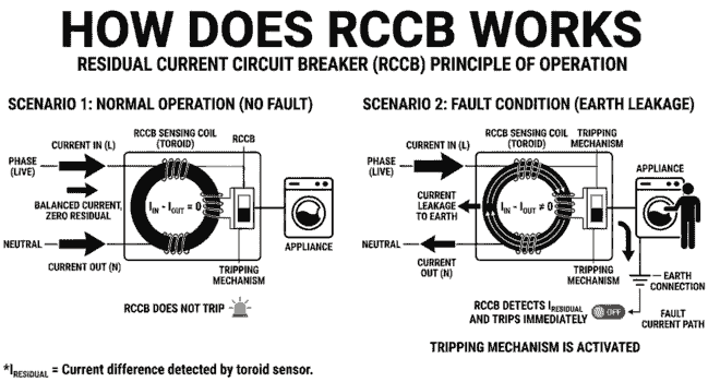 how does an rccb works diagram (RCCB क्या है)