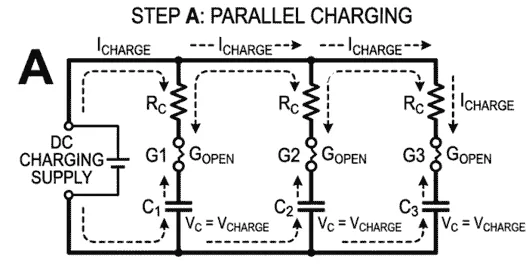 Working Principle of Marx Circuit parllel charging diagram